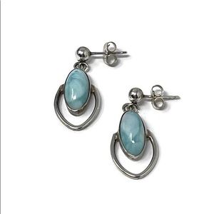 Vintage Small Sterling Silver Larimar Teardrop Dangle Earrings
